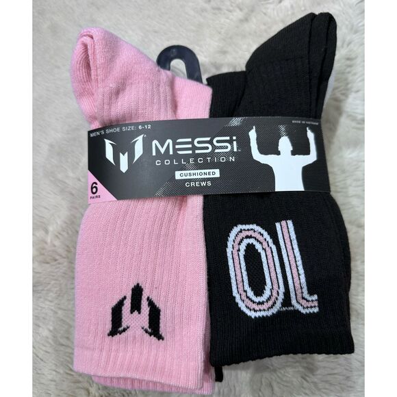 Messi Men Size 6-12 Collection Mid Calf Cushioned Crew Socks 6 Pairs inter miami - Picture 1 of 6